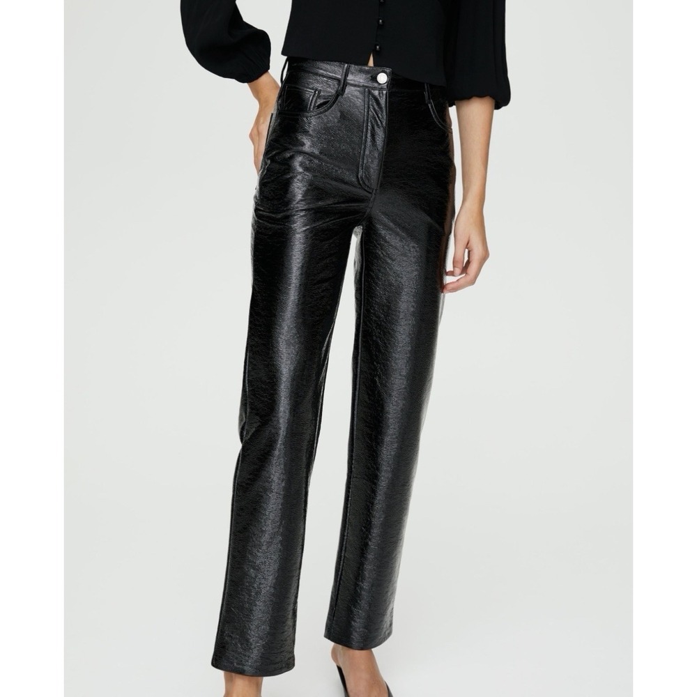Wilfred Aritzia Vegan Leather Pants Black Straight Leg High Rise Trousers Size 2